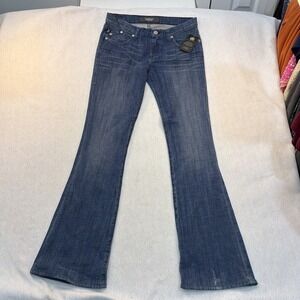 Rock & Republic Womens Blue Flare Leg Low Rise Jeans Medium Wash Size 32x34